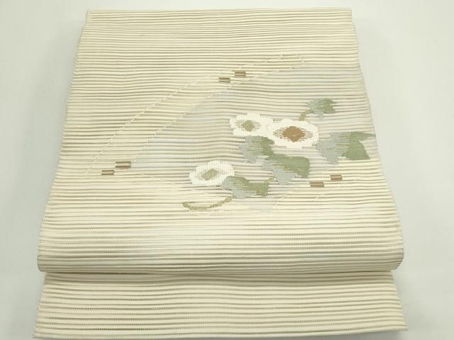 平和屋着物＊夏物　八寸名古屋帯　絽綴れ　地紙重ね草花文　金銀糸　正絹　逸品　CABJ9049rv