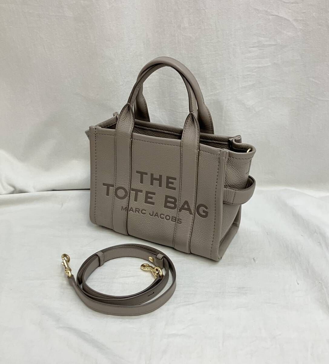 MARC JACOBS マークジェイコブス THE LEATHER MINI TOTE BAG ザ レザー ミニ トートバッグ 2wayショルダーバッグ グレージュ ロゴ