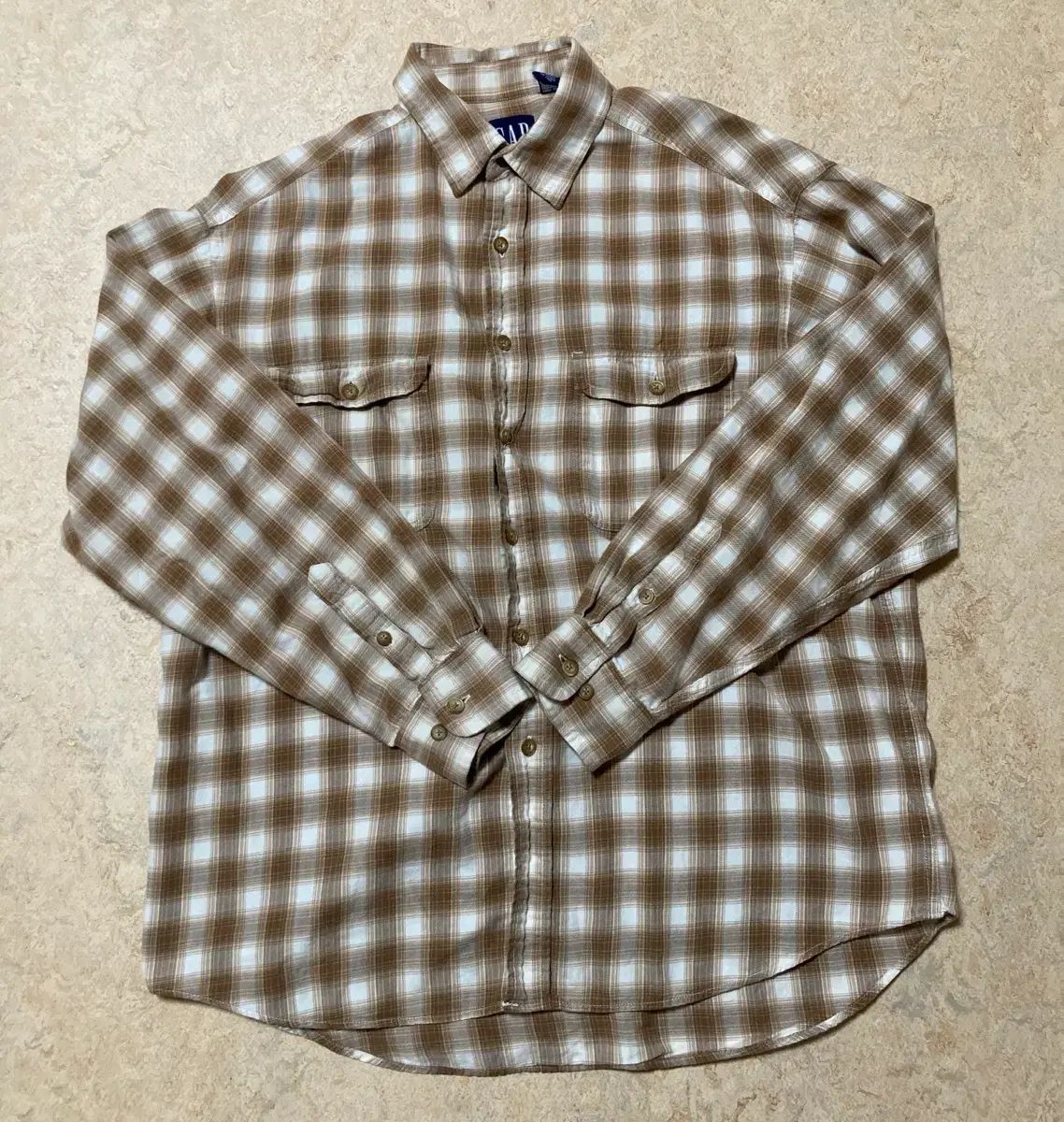 OLD GAP ギャップ シャドウ オンブレ シャツ ブラウン L