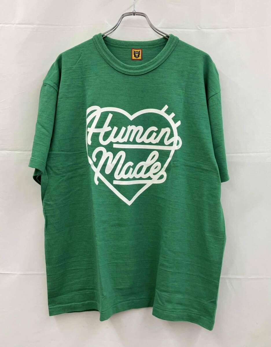 HUMAN MADE ヒューマンメイド 半袖Tシャツ ハートロゴプリント 綿100% 日本製 3XL グリーン 夏
