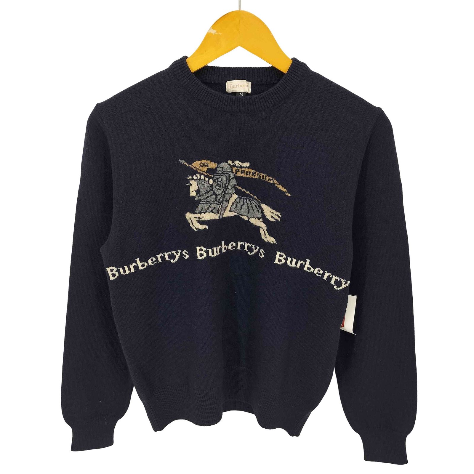 バーバリーズ BURBERRYS 90S 白タグ ウール カシミヤ ロゴ クルーネック ニット レディース import：M