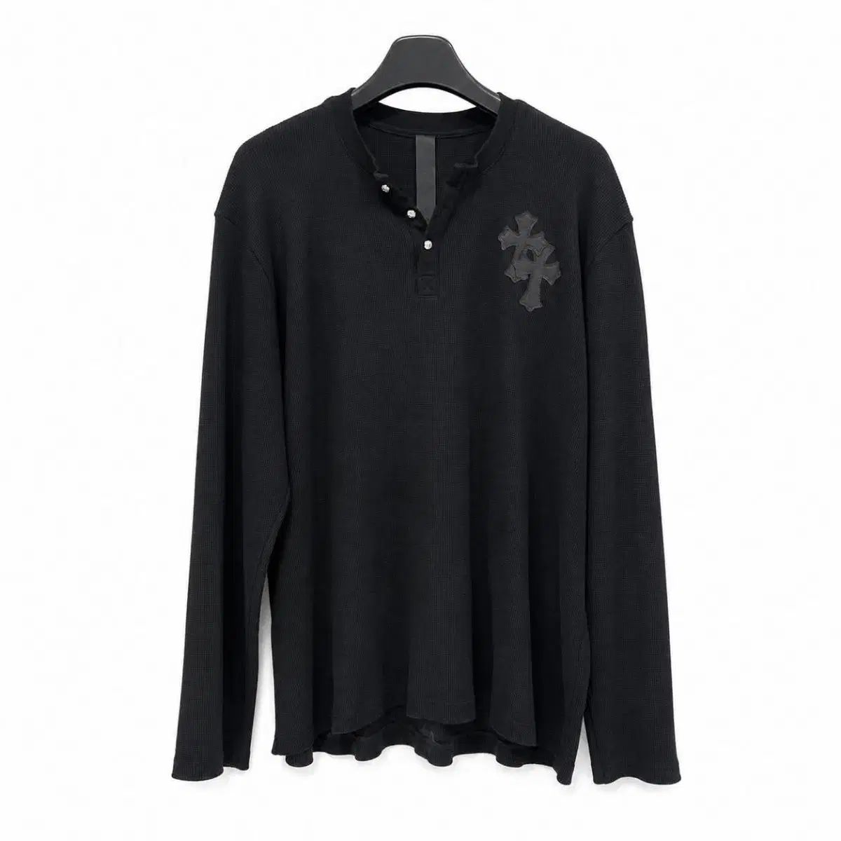 S+級 XXL CHROME HEARTS クロムハーツ レザーパッチ ヘンリーネック ニット ブラック 352,222円
