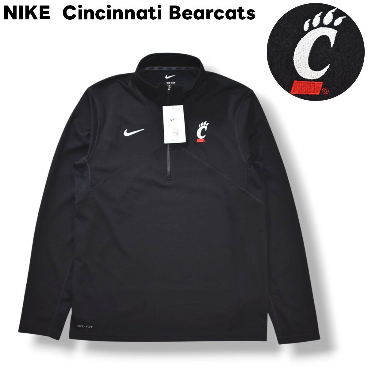 【新品未使用】 【タグ付き】 ナイキ NIKE シンシナティ ベアキャッツ Cincinnati Bearcats カレッジ ロゴ ハーフジップ トレーニング シャツ M ブラック スポーツ ウェア メンズ