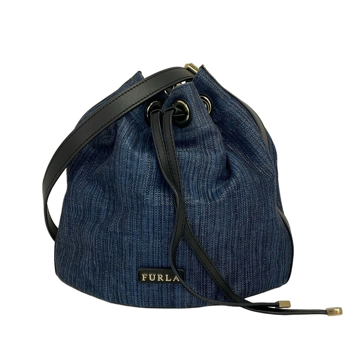 FURLA(フルラ) ショルダーバッグ - ネイビー×ダークネイビー×黒 巾着型 