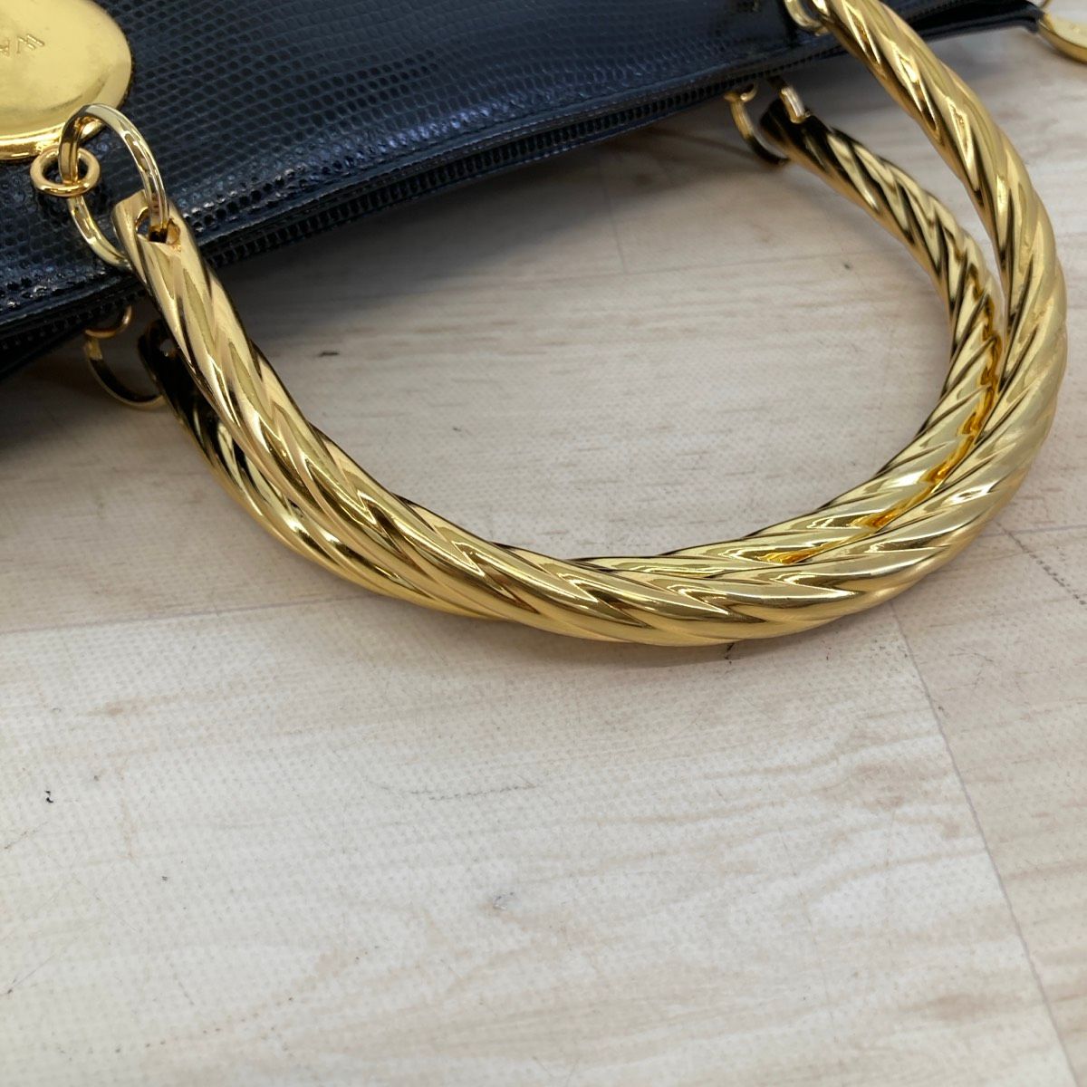 美品 WAKO/銀座和光 ハンドバッグ リザード型押し ブラック/黒