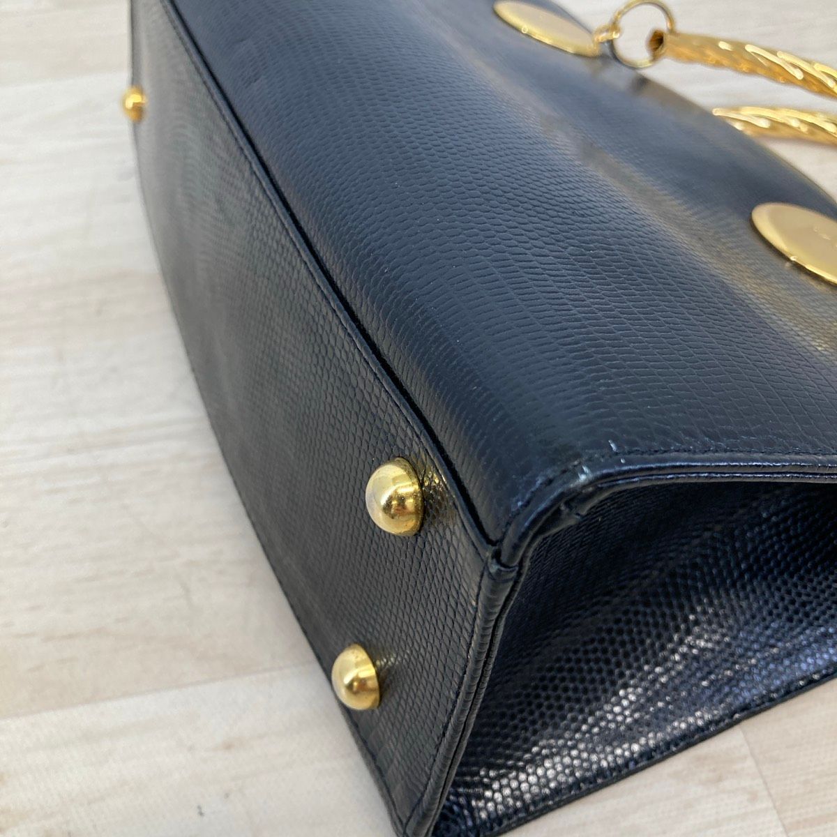 美品 WAKO/銀座和光 ハンドバッグ リザード型押し ブラック/黒