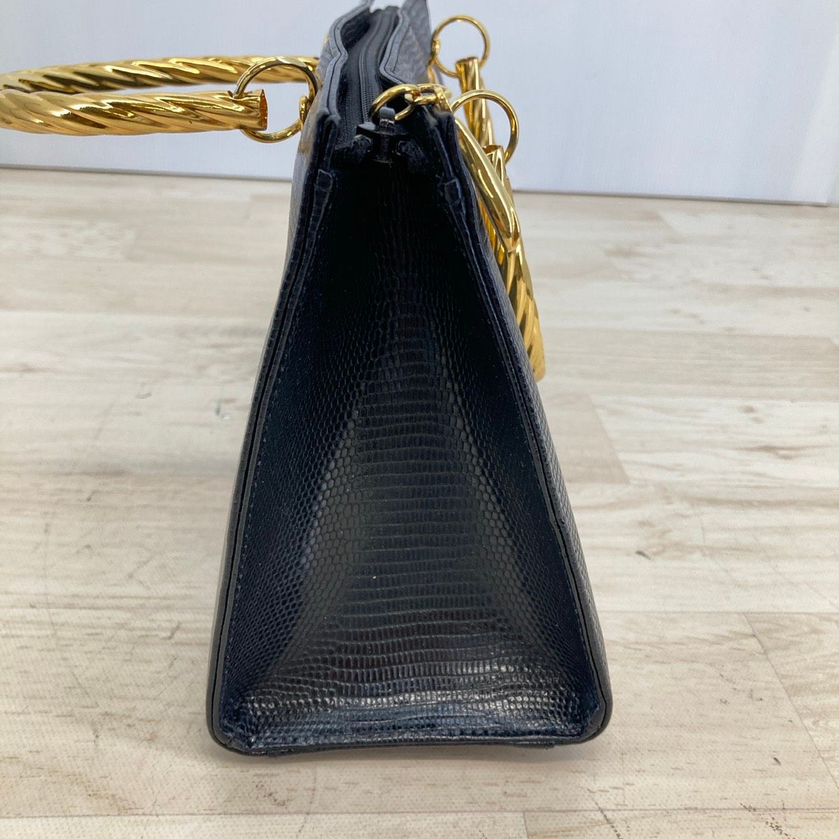 美品 WAKO/銀座和光 ハンドバッグ リザード型押し ブラック/黒