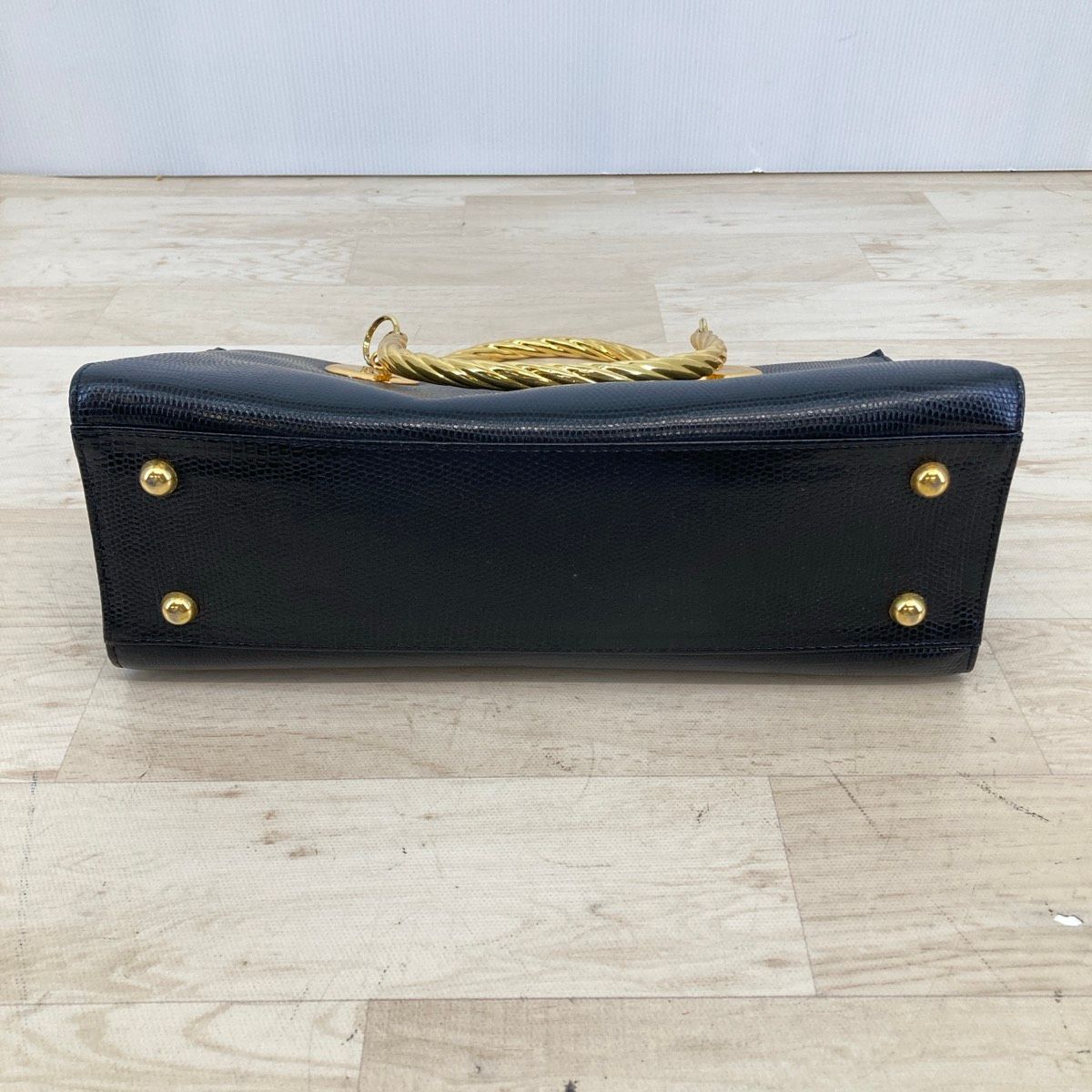 美品 WAKO/銀座和光 ハンドバッグ リザード型押し ブラック/黒
