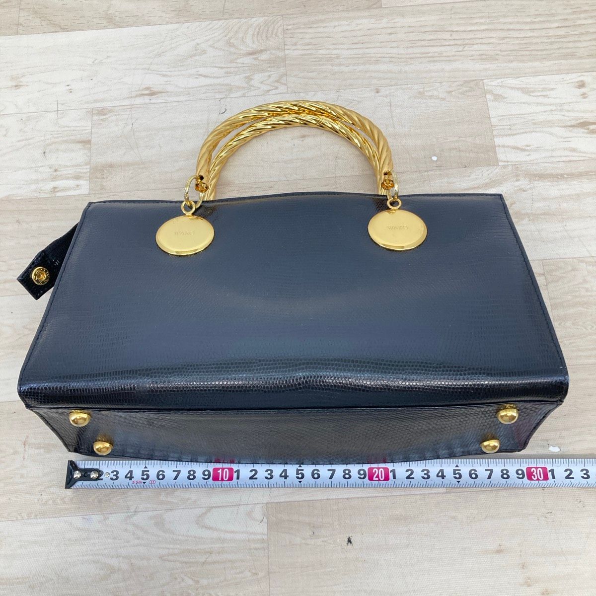 美品 WAKO/銀座和光 ハンドバッグ リザード型押し ブラック/黒