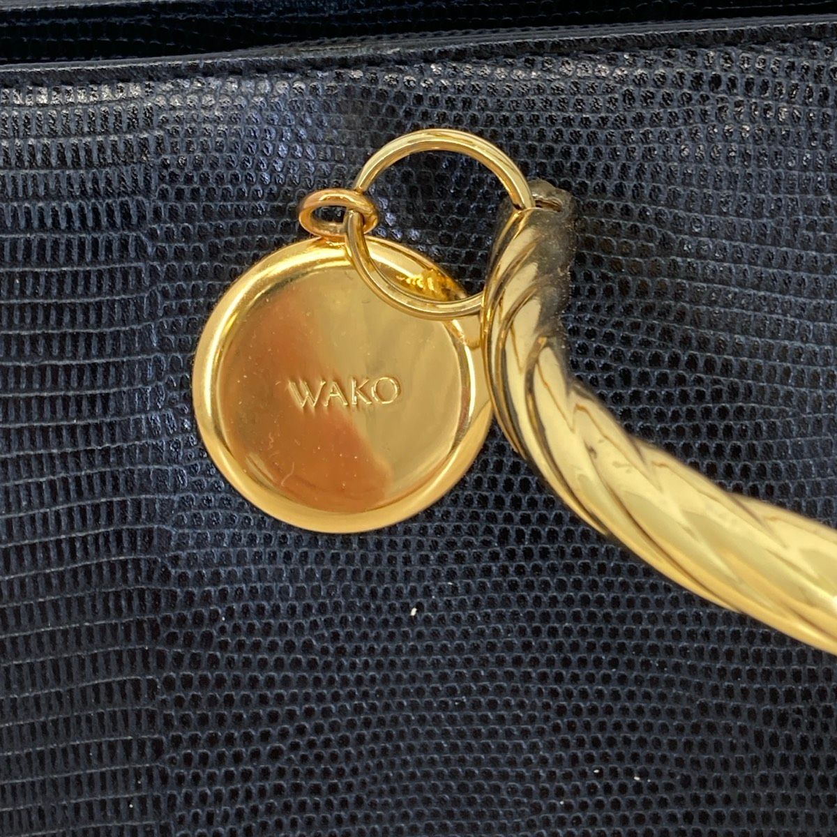 美品 WAKO/銀座和光 ハンドバッグ リザード型押し ブラック/黒