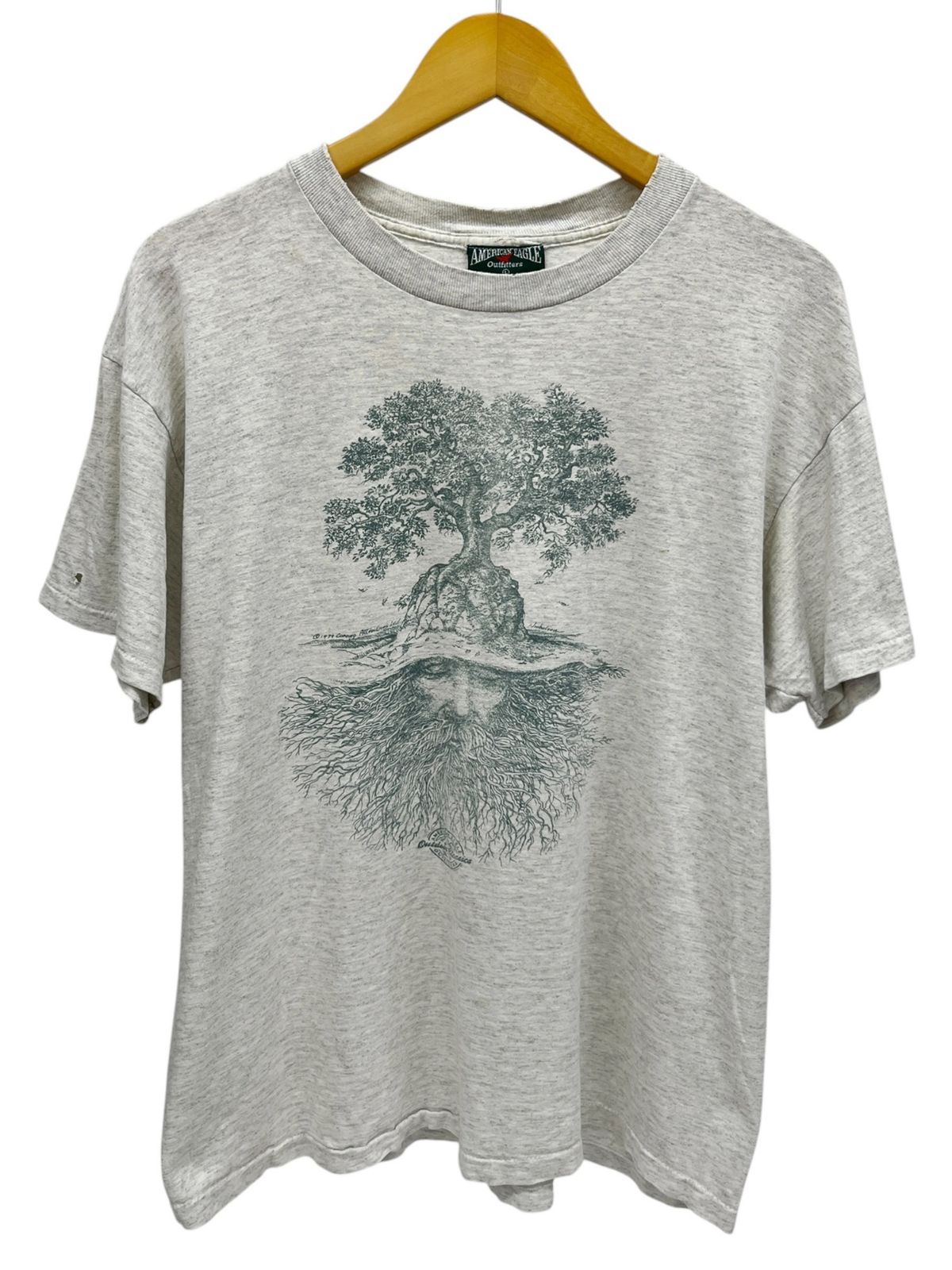 AMERICAN EAGLE (アメリカンイーグル) アートプリントTシャツ Nick Nicholson Tree Roots USA製 90S 古着 ビンテージ L アッシュ メンズ/028