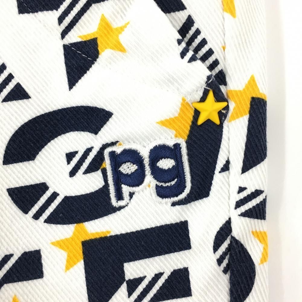 超美品】パーリーゲイツ ストレッチパンツ 白×ネイビー×オレンジ 英字