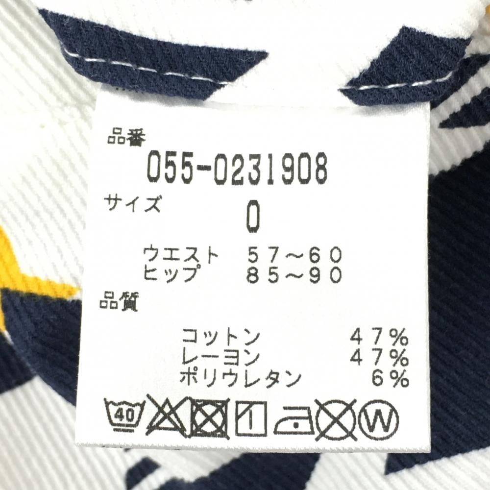 超美品】パーリーゲイツ ストレッチパンツ 白×ネイビー×オレンジ 英字