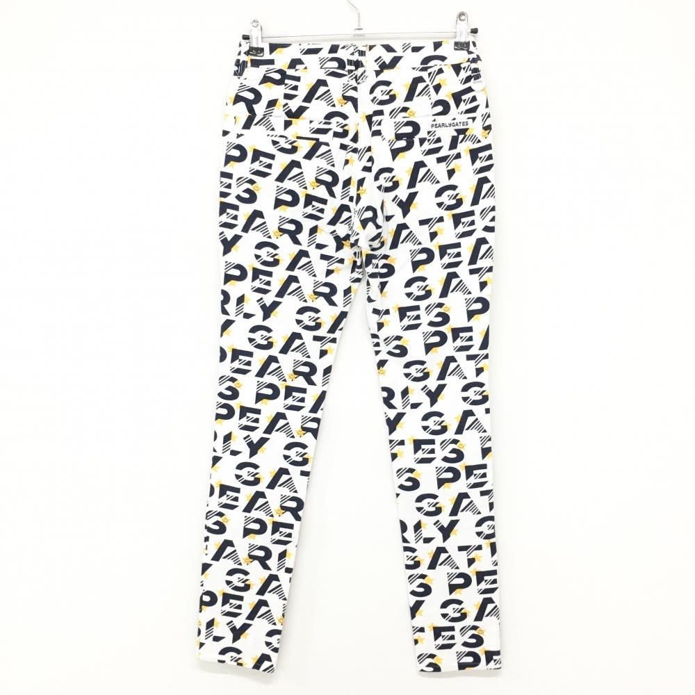 超美品】パーリーゲイツ ストレッチパンツ 白×ネイビー×オレンジ 英字