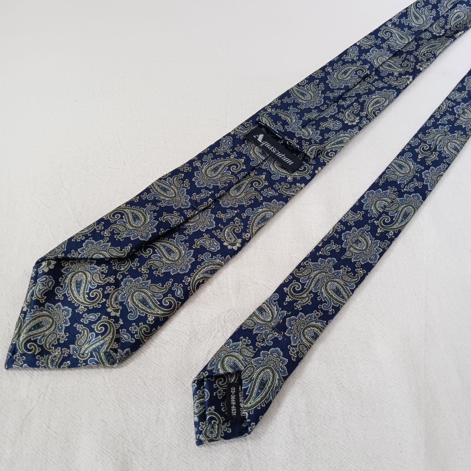 美品】アクアスキュータム Aquascutum ネクタイ ブルー ペイズリー柄