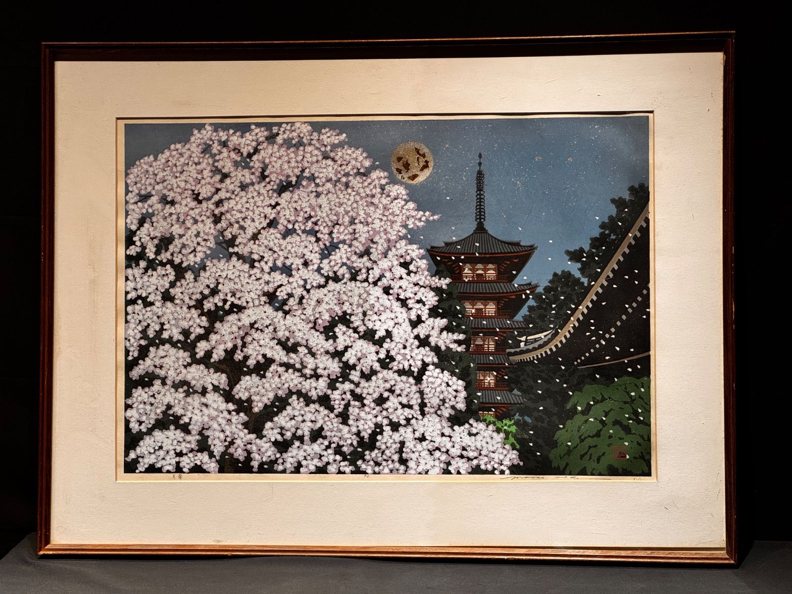 井堂雅夫「月華」木版画 25号 大作 1994年作 直筆サイン 人気木版画家