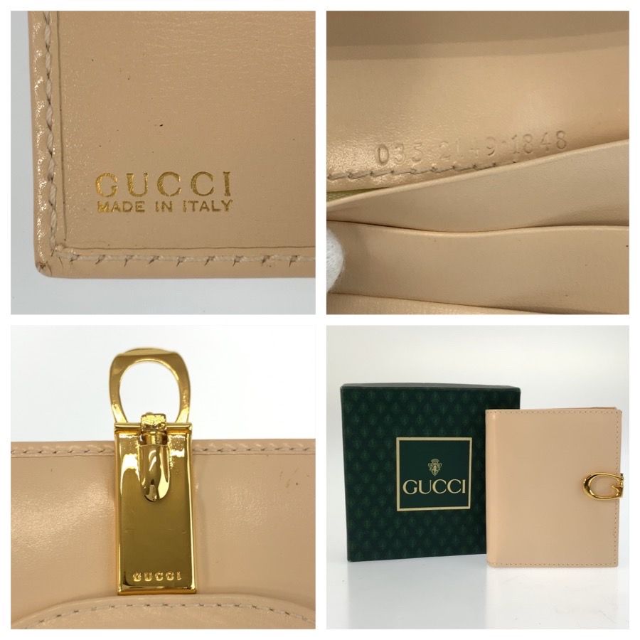 美品 GUCCI グッチ Gロゴ ベージュ ゴールド金具 レザー 035 2149 1848