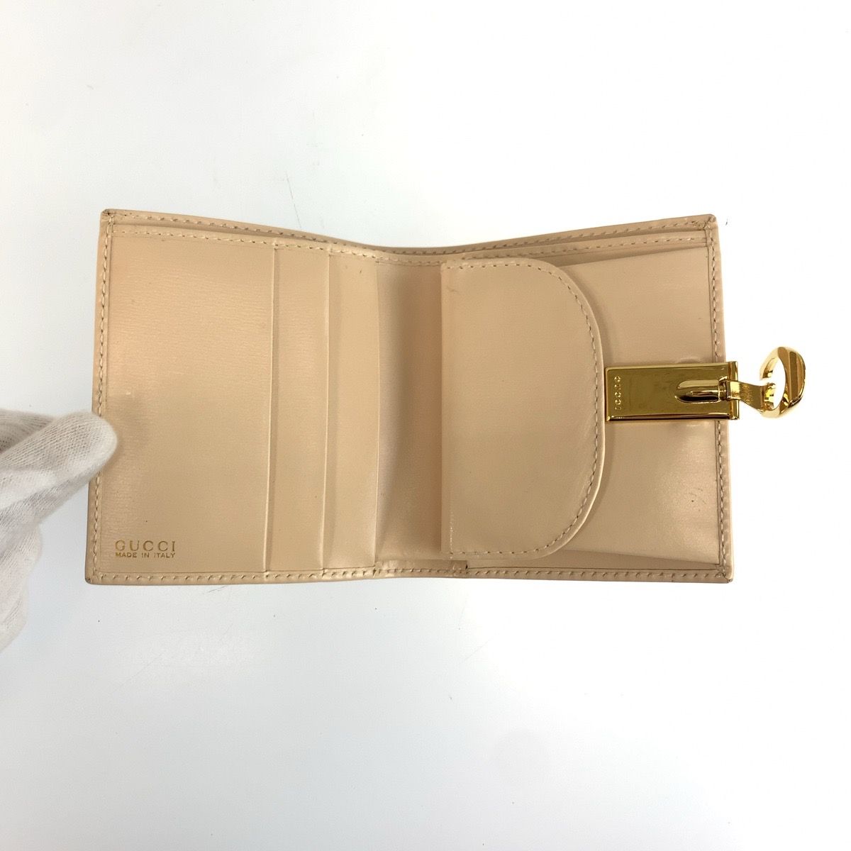美品 GUCCI グッチ Gロゴ ベージュ ゴールド金具 レザー 035 2149 1848