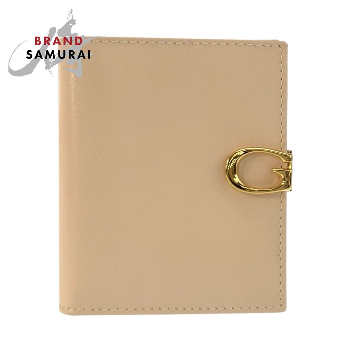 美品 GUCCI グッチ Gロゴ ベージュ ゴールド金具 レザー 035 2149 1848 折り財布 コンパクトウォレット レディース 603558【中古】