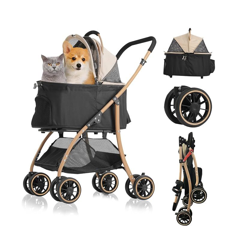 【超軽量4.5KG小型犬】TRAIL TAIL ペットカート 軽量コンパクト ペットベビーカー 分離型・一体型と折りたたみ式 多頭の小型犬猫 中型犬一匹用 4輪耐摩耗 静音 犬用カート 前輪360°後輪ブレーキ付 カップホルダー 犬 バギー 人気 犬 ベ 0