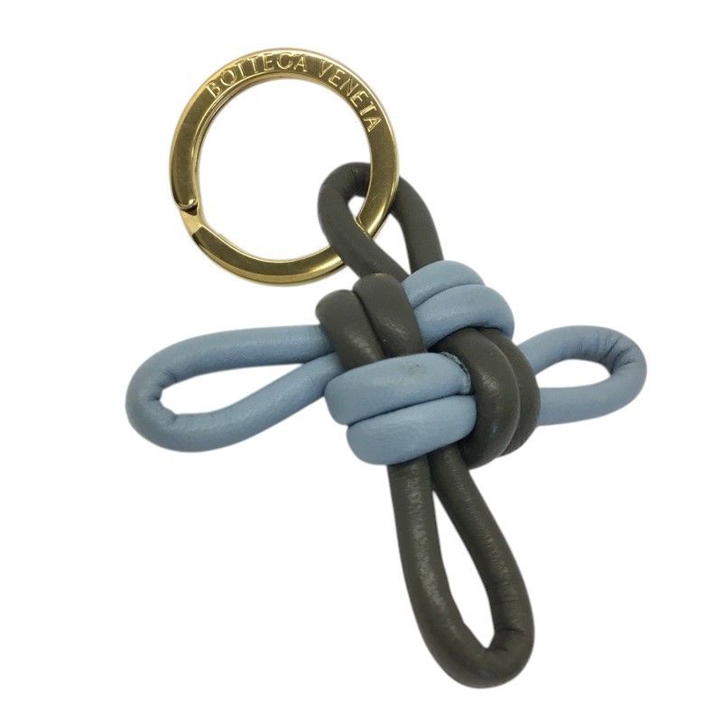 BOTTEGA　VENETA【ボッテガヴェネタ】キーリング　キーホルダー　ナッパ　B　CYPRESS　編み上げレザー　ライトブルー　グレー系【中古品/USED-AB】質屋　かんてい局那覇店　ｎ3102366927300007