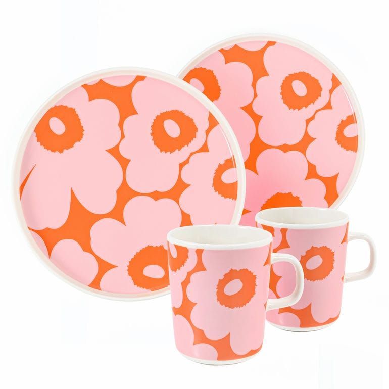 マリメッコ marimekko ペアセット マグカップ コップ 250ml プレート 20cm ウニッコ ピンク オレンジ 75732 075732 132 中皿 北欧 洋食器 北欧デザイン