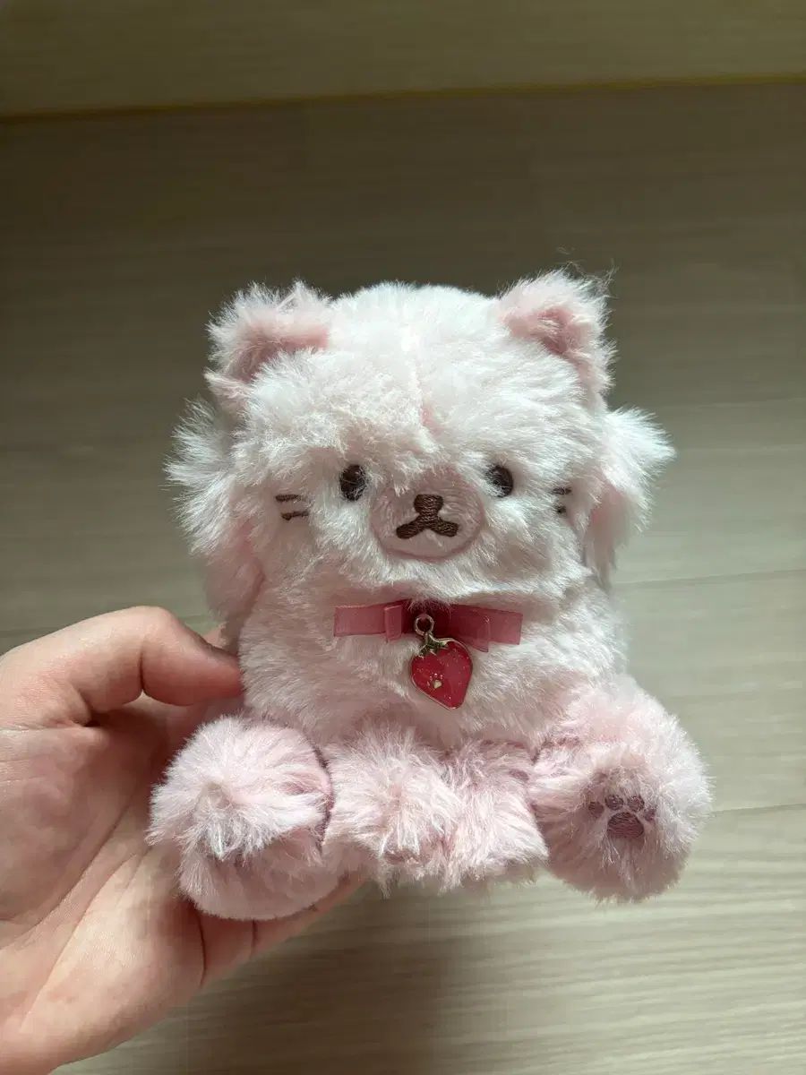 サンエックス日本ピンク色猫ぬいぐるみイチゴ装飾
