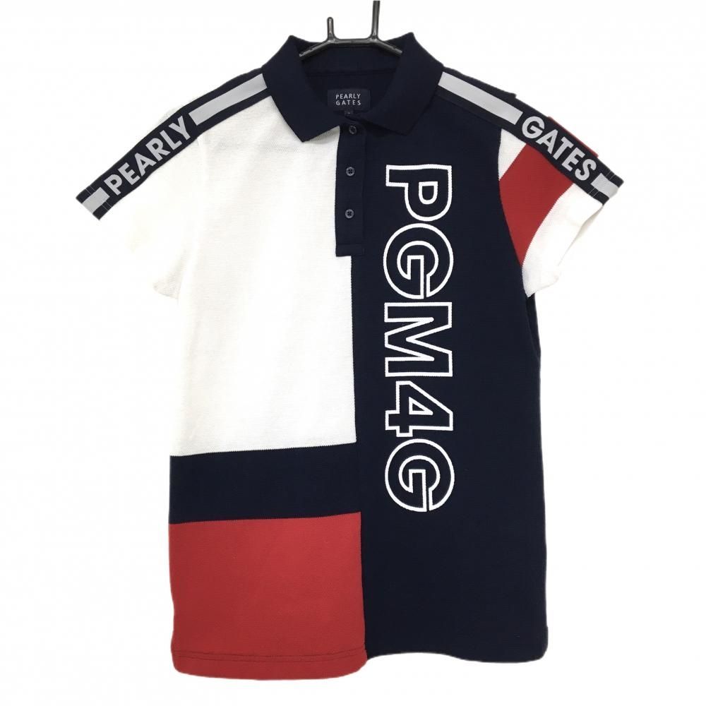 超美品】パーリーゲイツ 半袖ポロシャツ ネイビー×白×レッド