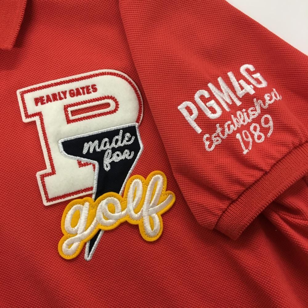 パーリーゲイツ 半袖ポロシャツ オレンジレッド ロゴ 30周年 襟裏ロゴ