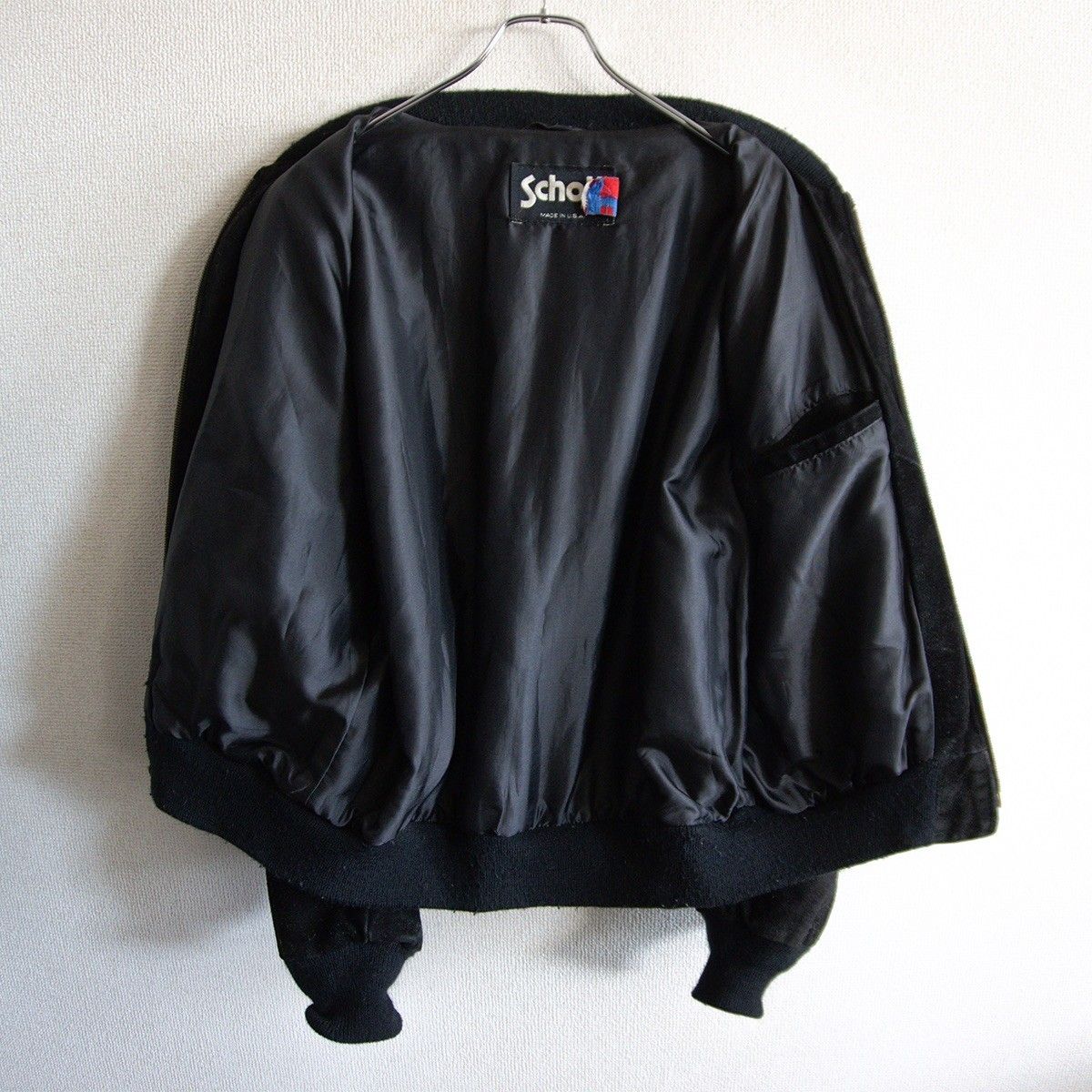 Schott ブラック レーヨンジャケット アメリカンオリジナル ビッグサイズ】SCHOTT【スウェード レザー ブルゾン】44 USA製
