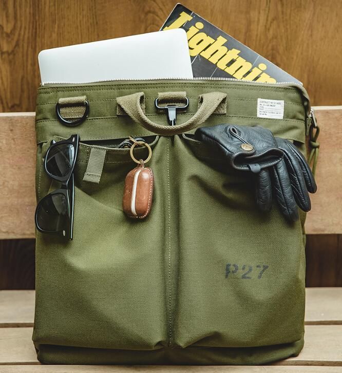 新入荷70s復刻 ビンテージ ミリタリー 米軍 ヘルメットバッグ レア キャンバス/帆布 トートバッグ ショルダーバッグ 大容量 グリーン