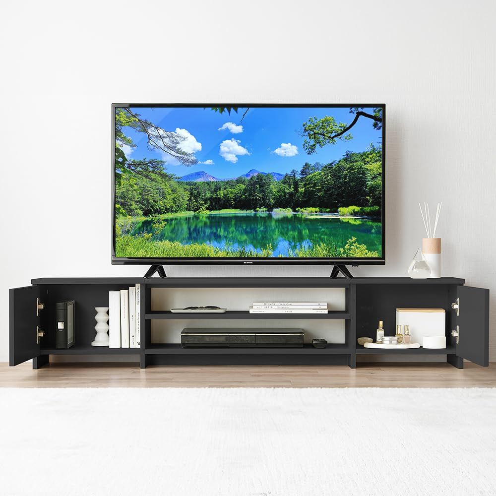 【60インチまで対応】アイリスオーヤマ テレビ台 『隠せる収納』 AVボード ローボード 収納 棚 ボックスタイプ 幅約150×奥行約29.6×高さ約31.1cm BAB-150R ブラックオーク 0