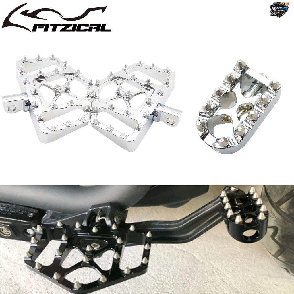 ハーレー ダイナ、ストリートボブ、スポーツスター、ツーリング用、クローム製ワイドファットフロアボードフットレストペダル（シフトペグ