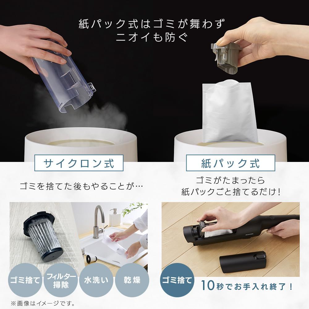 【紙パック式】アイリスオーヤマ ハンディクリーナー 掃除機 コードレス 充電スタンド付き 車用 お手入れ不要 HBD-3AZ1-B【Amazon.co.jp限定】 0
