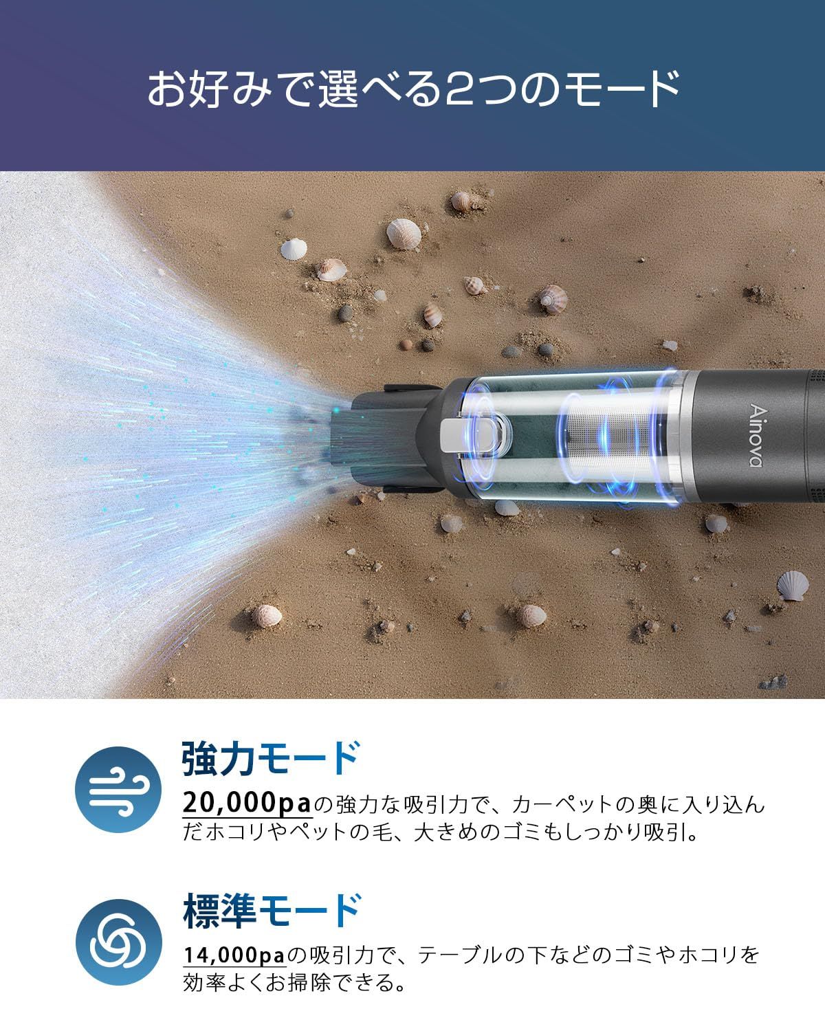 【吸引力強化20kPa】Ainova ハンディクリーナー コードレス 掃除機 ハンディ 車用掃除機 軽量 長時間稼働 静音 充電スタンド付き パワフル コンパクト 人気 カーチャージャー付属/ブラシノズル/ホースノズル付属 K16(グレー) 0