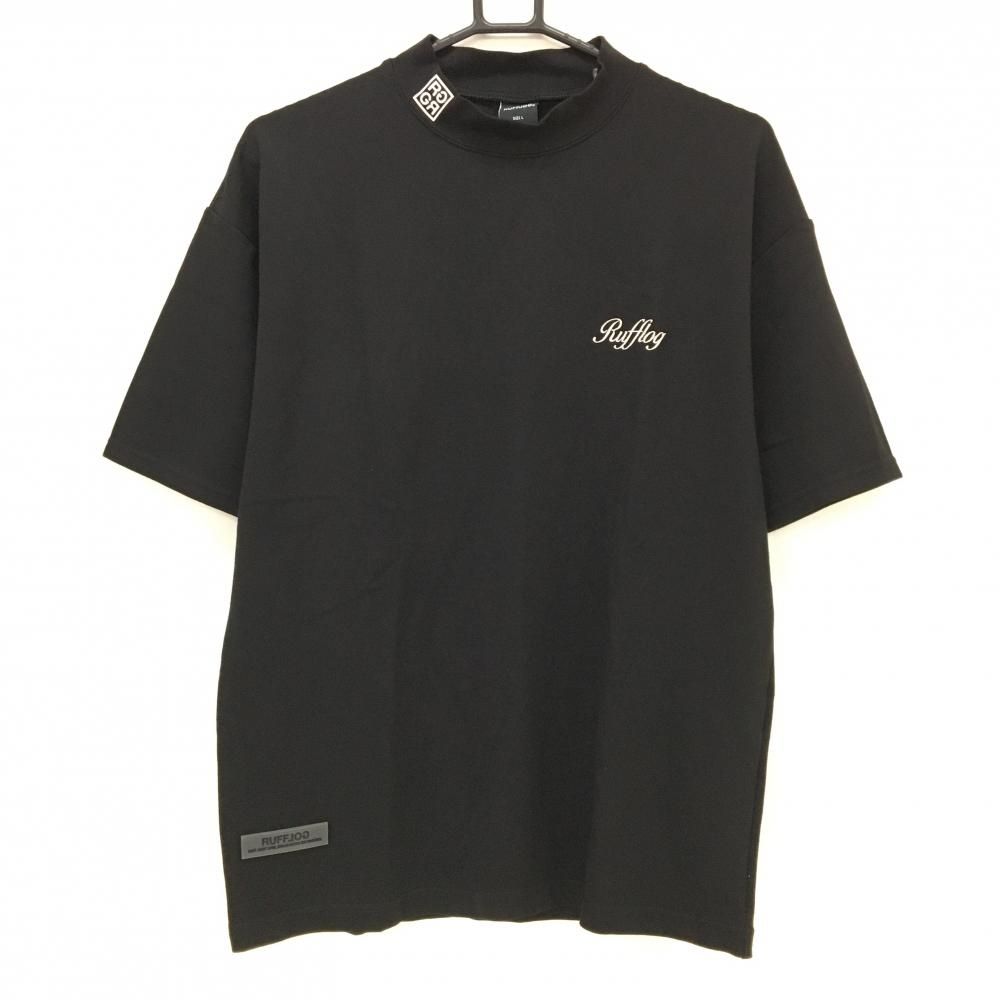 超美品】ラフロッグ 半袖ハイネックシャツ 黒×白 ロゴ刺しゅう メンズ