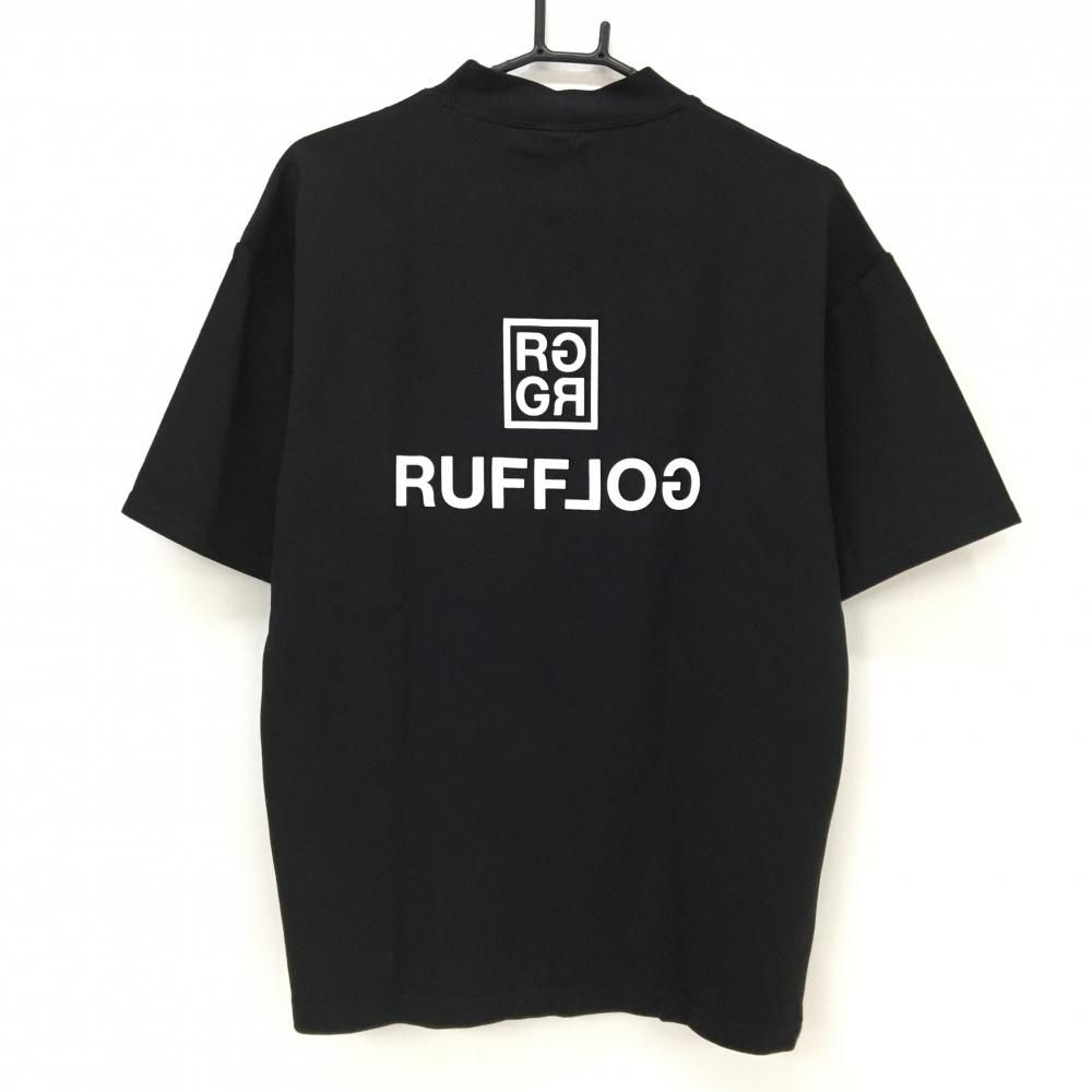 超美品】ラフロッグ 半袖ハイネックシャツ 黒×白 ロゴ刺しゅう メンズ
