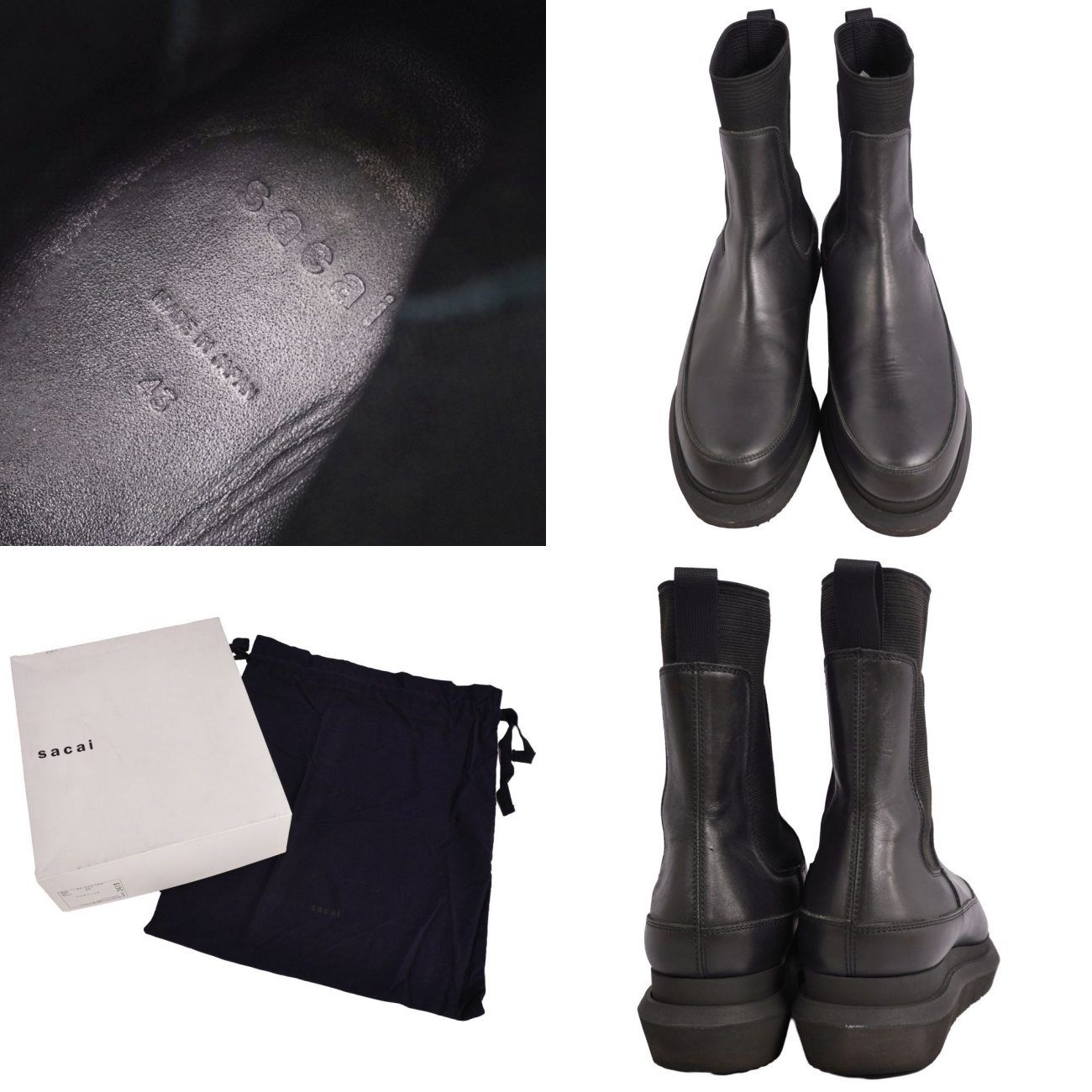 美品 サカイ Sacai ブーツ チェルシーブーツ サイドゴア カウハイド