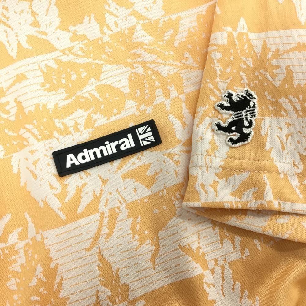 超美品】アドミラル 半袖ポロシャツ オレンジ系×白 総柄 リーフ 胸ロゴ