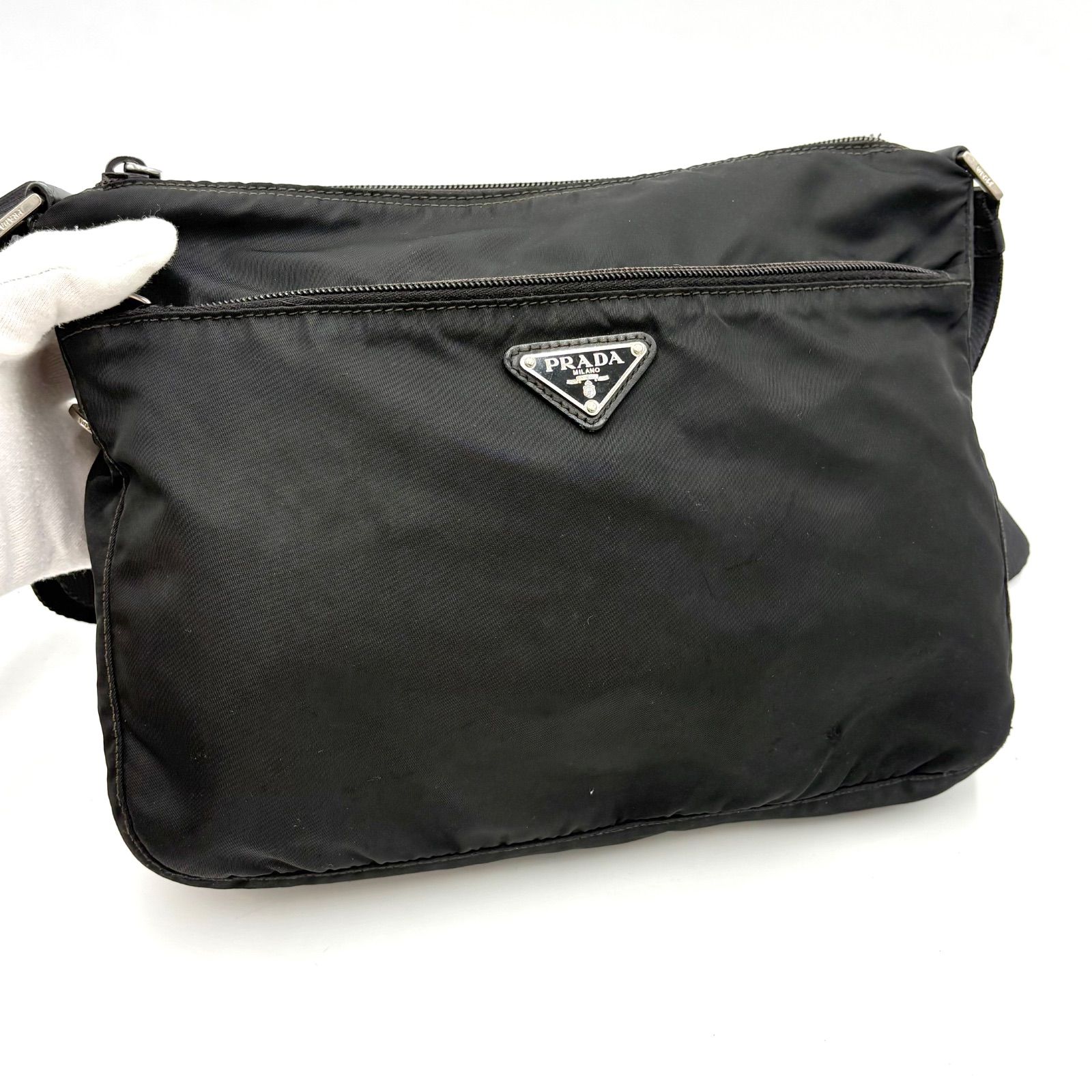 PRADA プラダ 三角ロゴプレート ナイロン×レザー カメラバッグ