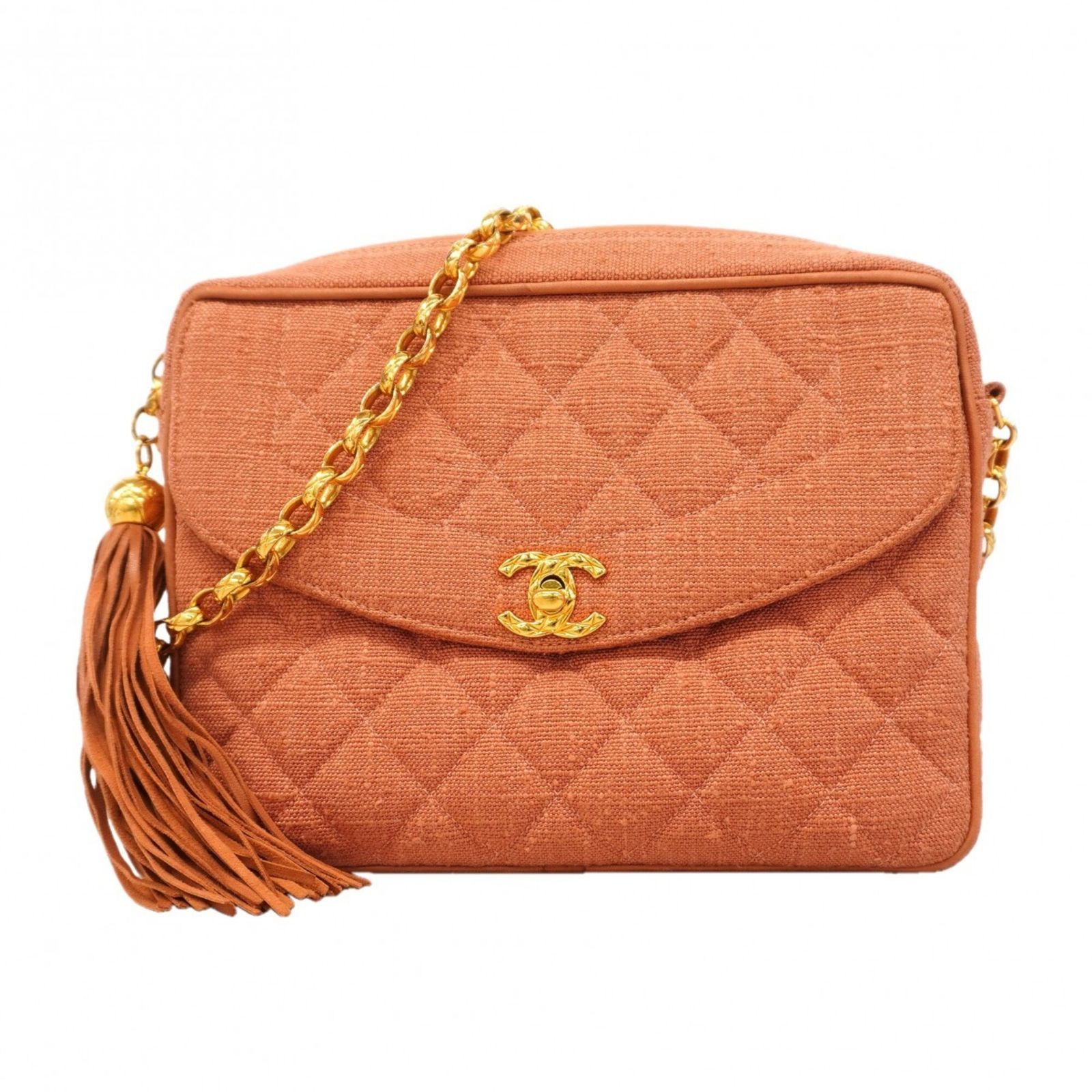 シャネル(Chanel) シャネル ショルダーバッグ マトラッセ 付きチェーンショルダー キャンバス サーモンピンク レディース