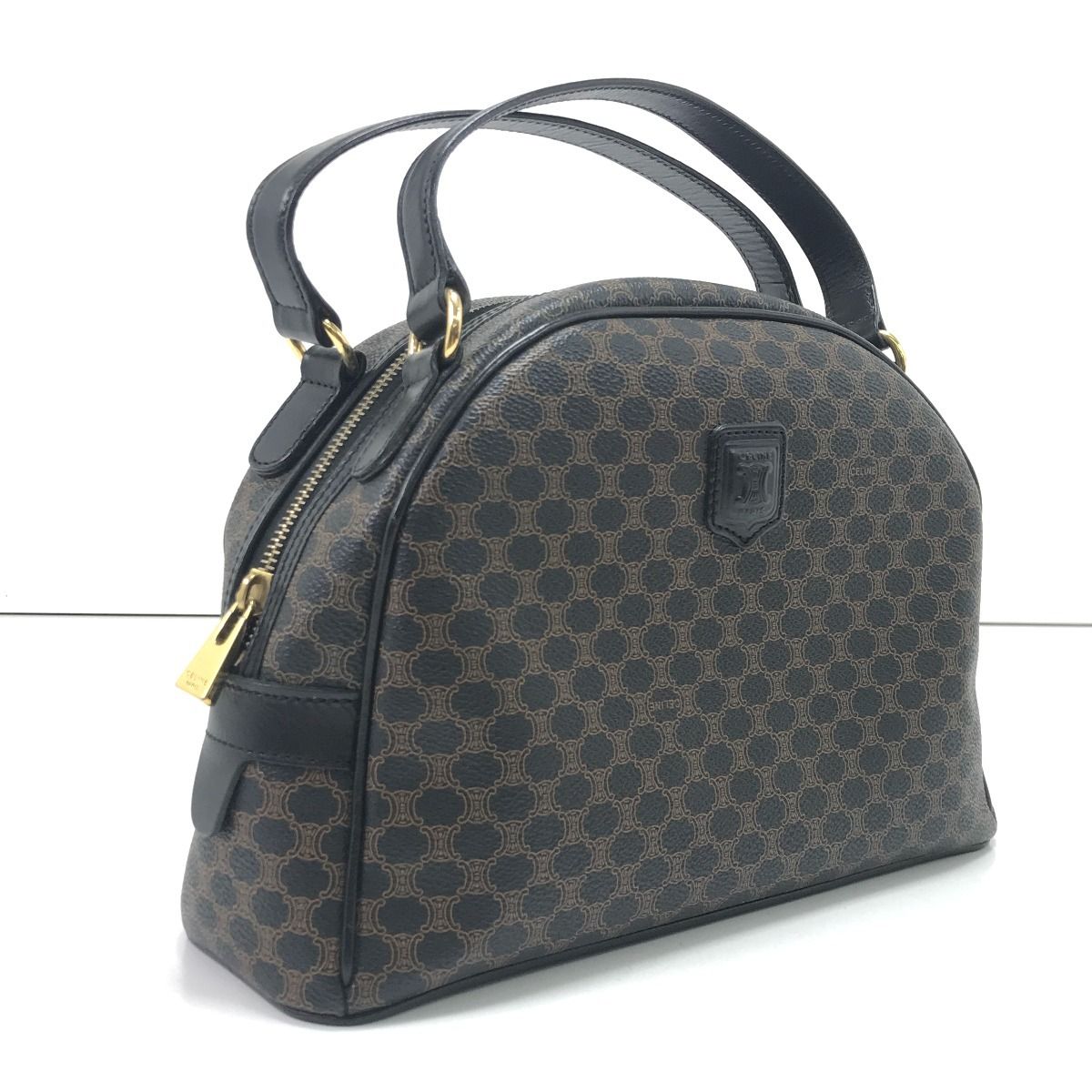 CELINE セリーヌ ハンドバッグ マカダム柄 ハーフムーンハンドバッグ CE00/14 ブラック×ブラウン 25,455円