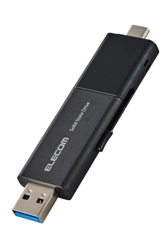 エレコム 外付けSSD 500GB USB3.2 (Gen1)対応 スライド式 Type-C/Type-A コネクタ iPhone/iPad 対応 ブラック ESD-EAWB0500GBK★m