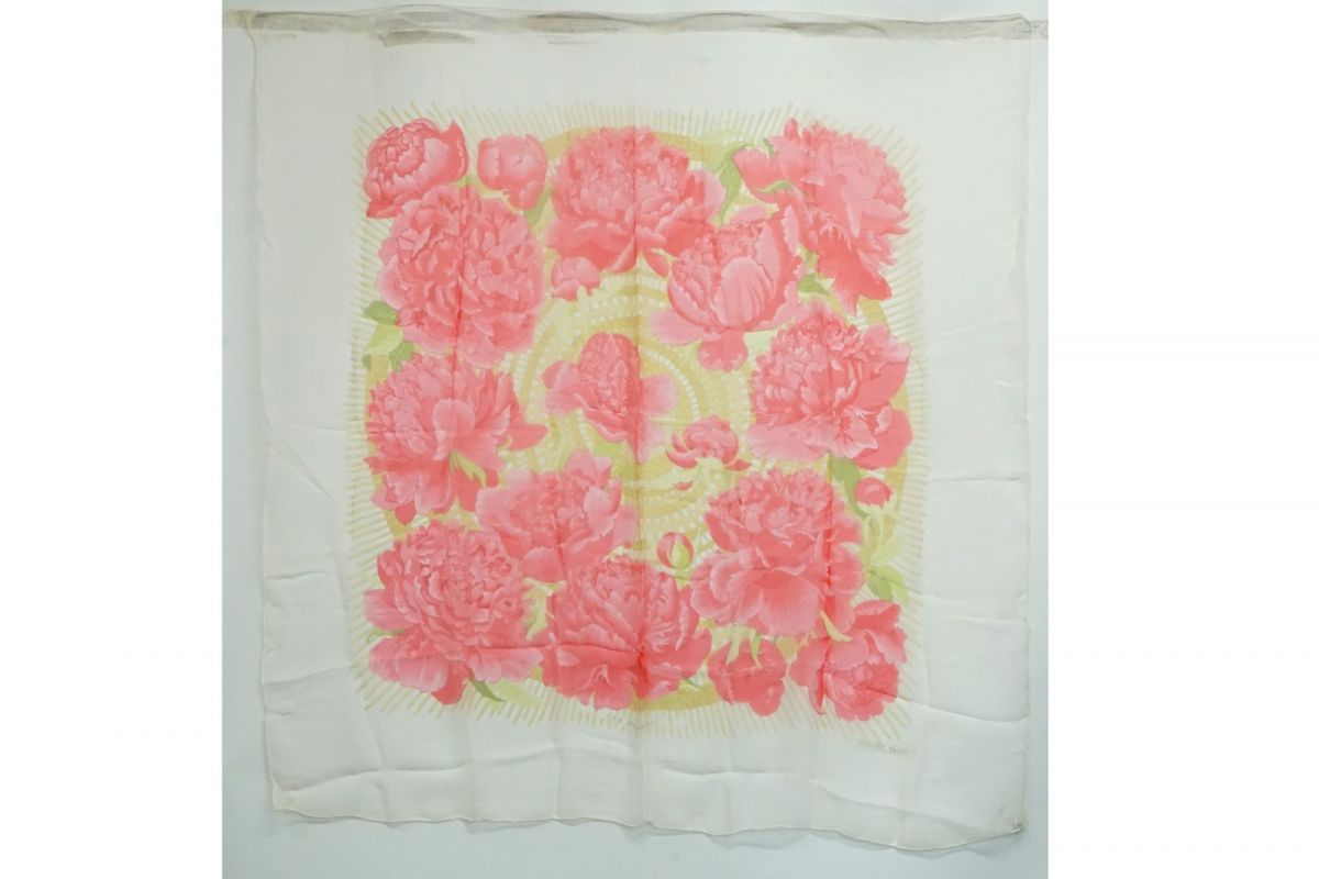 赤い蓮の花 スカーフ 大判エルメス エルメス 大判 スカーフ 117cm Les Pivoines 芍薬 シルク100% 花柄