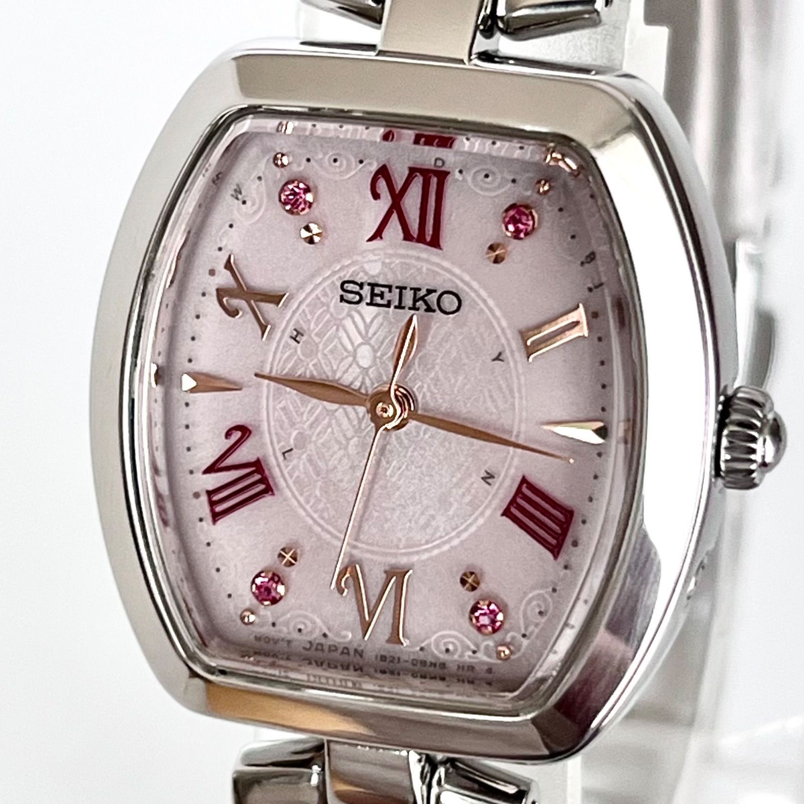 【セイコー レディース 腕時計 稼働 電波ソーラー 磨き済み】SEIKO 美品 ピンク文字盤 ゴールド 9,450円