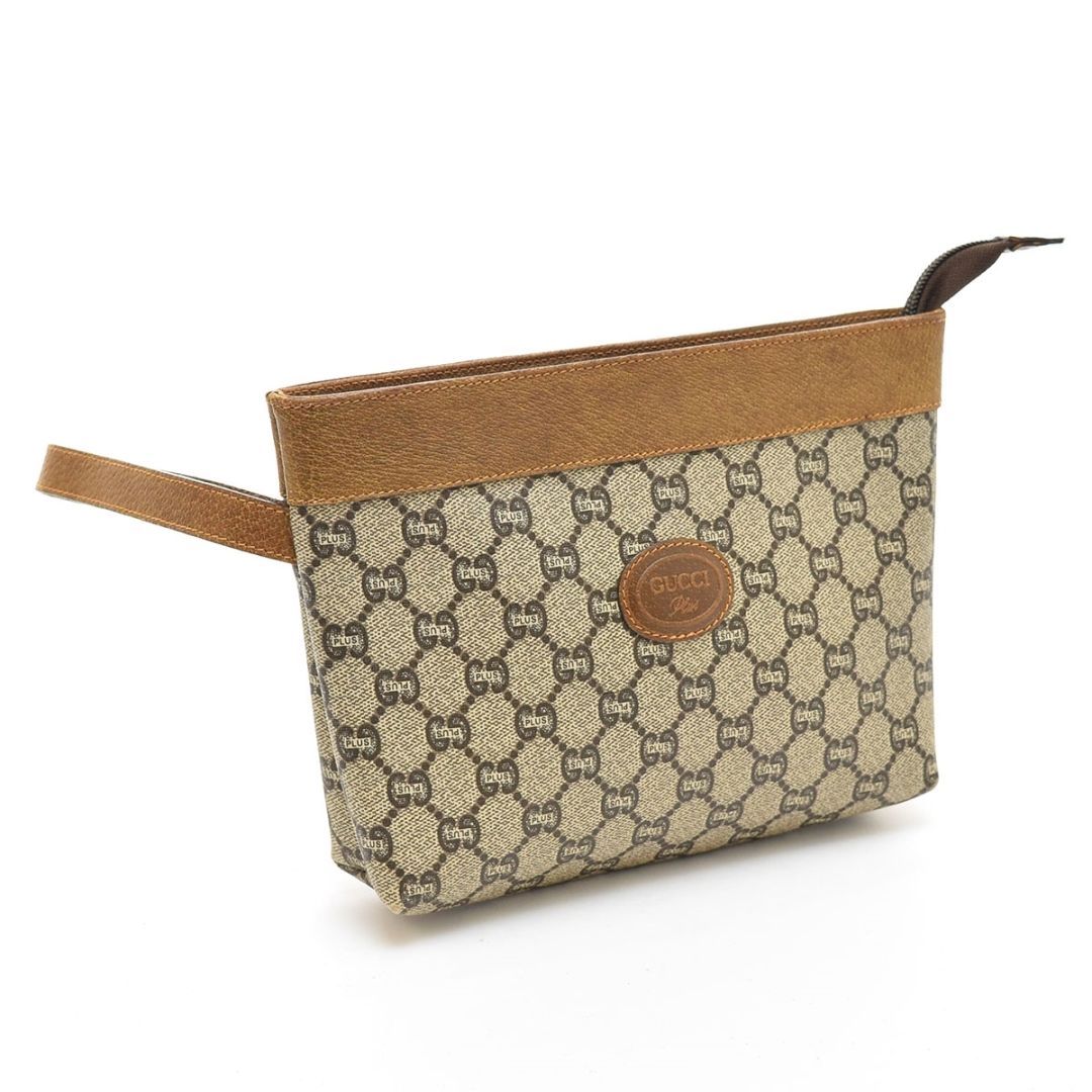 595300 GUCCI PLUS グッチ セカンドバッグ ポーチ PVC レザー オールドグッチ ベージュ他 ヴィンテージ