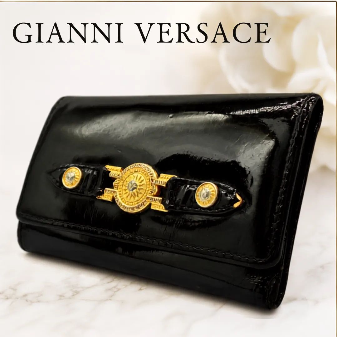 極美品　希少　GIANNI VERSACE　６連キーケース　レザー　保存箱　黒 Gianni Versace ジャンニヴェルサーチ サンバースト 6連キーケース