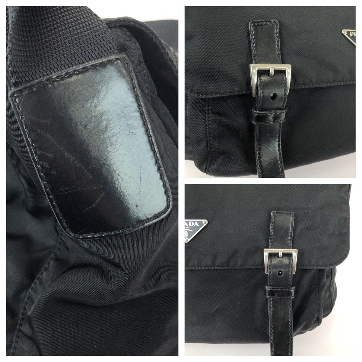 美品 PRADA プラダ テスート 三角ロゴプレート ブラック 黒 シルバー