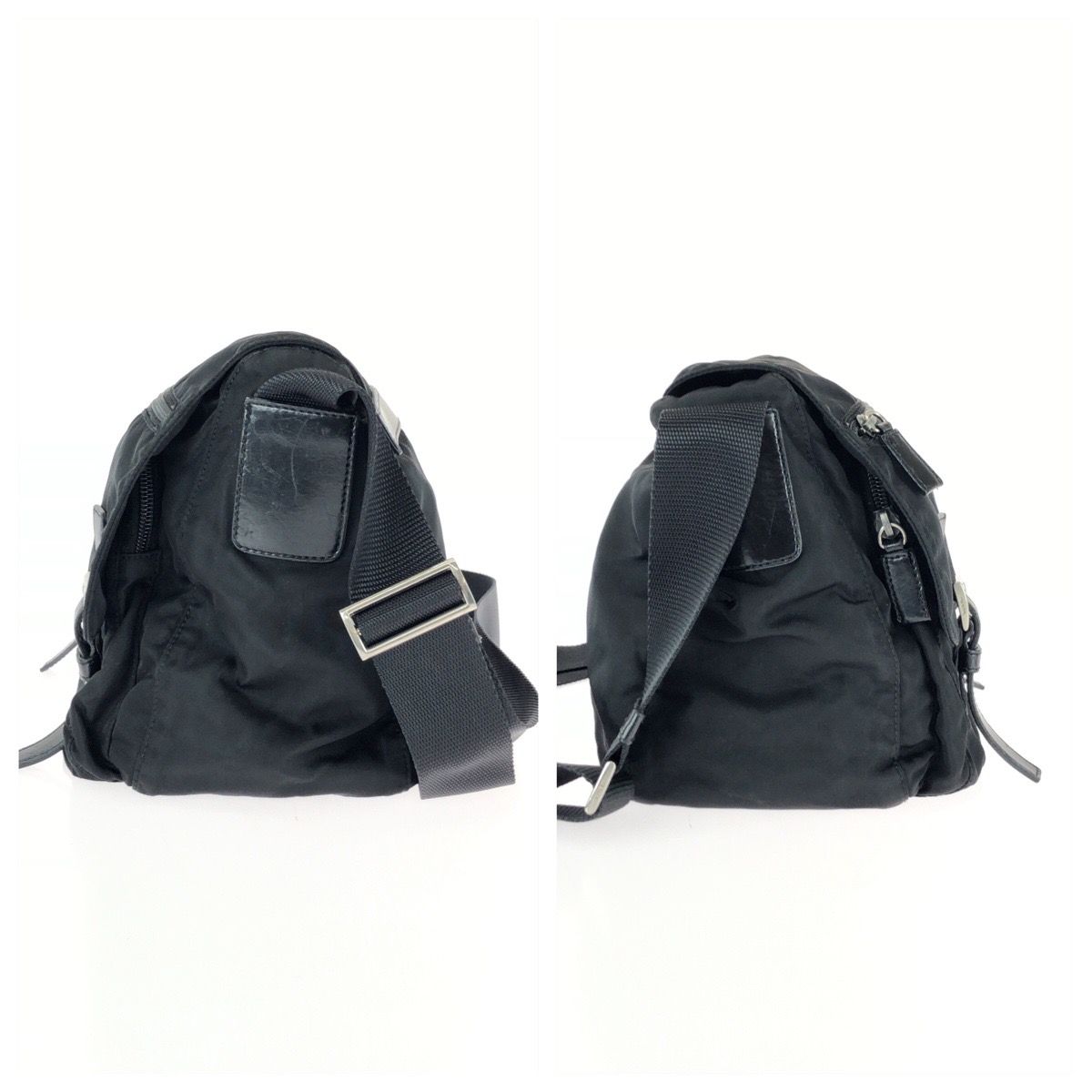美品 PRADA プラダ テスート 三角ロゴプレート ブラック 黒 シルバー