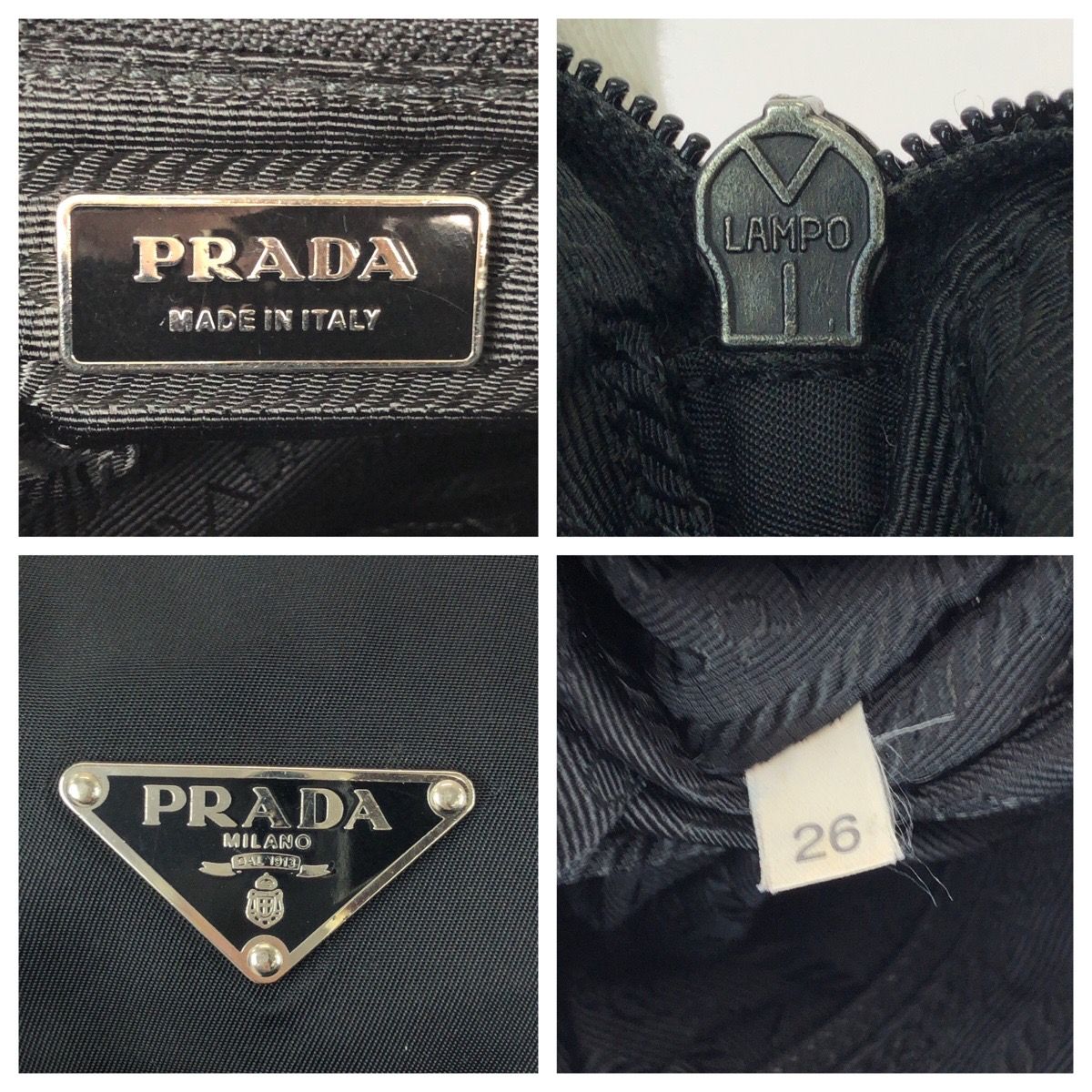 美品 PRADA プラダ テスート 三角ロゴプレート ブラック 黒 シルバー